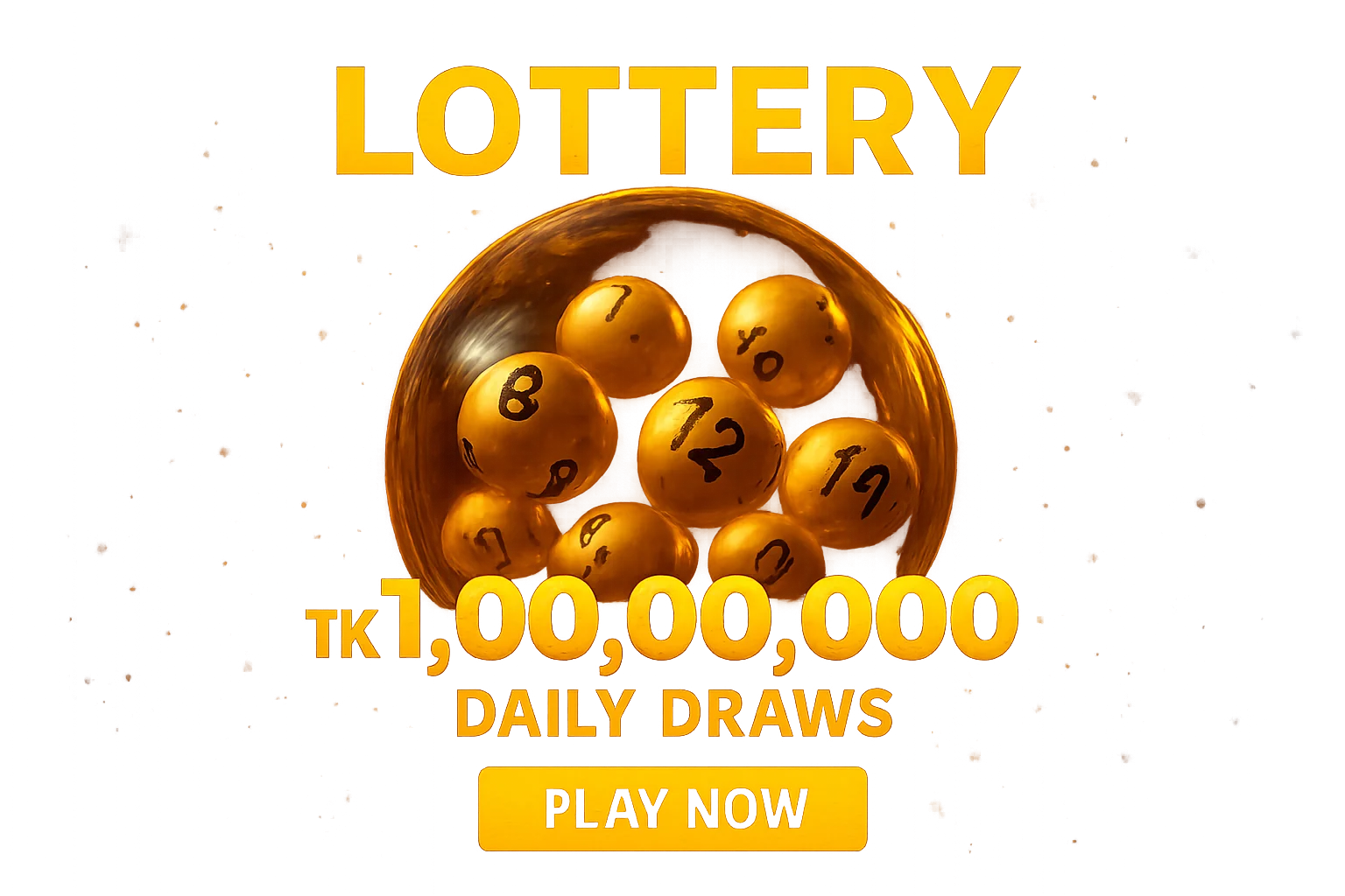 Glowing lottery balls in draw machine with jackpot banner and play button